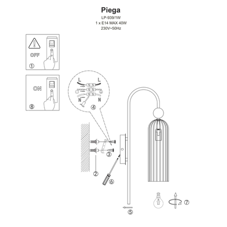Kinkiet Piega 1xE14 smoked LP-939/1W