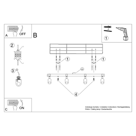 Sollux Lighting Plafon FAGER 4L czarny SL.1346