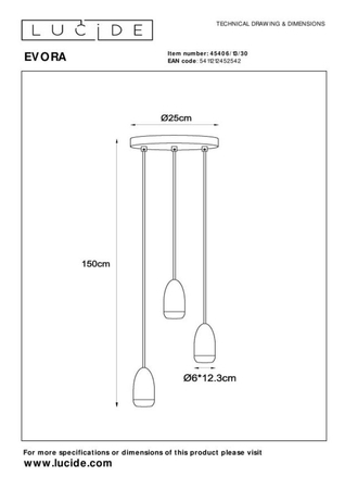 Lampa wisząca Lucide EVORA 45406/13/30 czarny