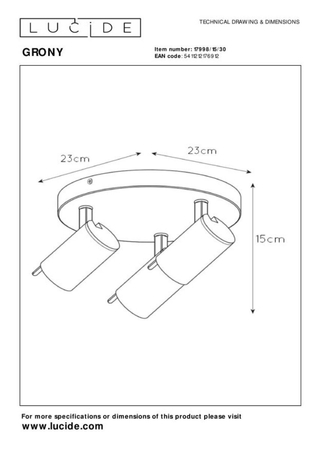Reflektor Lucide GRONY 17998/15/30 czarny/złoty