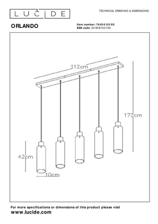 Lampa wisząca Lucide ORLANDO 74404/05/65 czarny