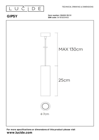 Lampa wisząca Lucide GIPSY biały 35400/25/31