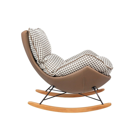 Fotel bujany OTILIA brązowa pepitka - drewniane płozy, ekoskóra