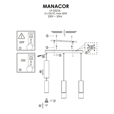 Lampa wisząca Manacor 3xGU10 biała LP-232/3L WH