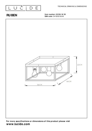 Lampa sufitowa Lucide RUBEN 00124/14/30 czarny