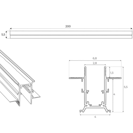 MAXLIGHT MT0007 SZYNA MAGNETYCZNA PODTYNKOWA, 2 METRY, CZARNA