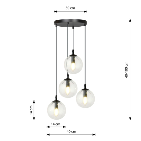 Lampa wisząca COSMO 3 BL PREMIUM TRANSPARENT Emibig 711/3PREM czarny