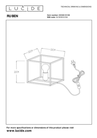 Lampa stołowa Lucide RUBEN 00524/01/30 czarny/złoty