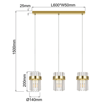 Light Prestige Lampa wisząca Vetro złota 3xE14 LP-2910/3L GD
