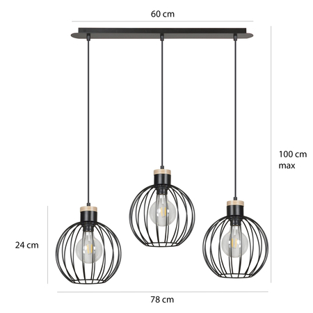 Lampa wisząca BARBADO 3 BLACK Emibig 754/3 czarny
